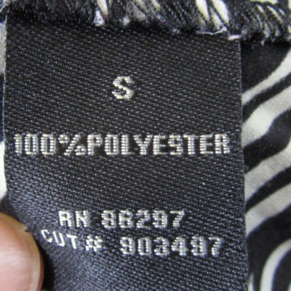 Black White Blouse Tiger Stripes, BCBGMAXAZRI, Button Long Sleeve Office Size S - Picture 15 of 15